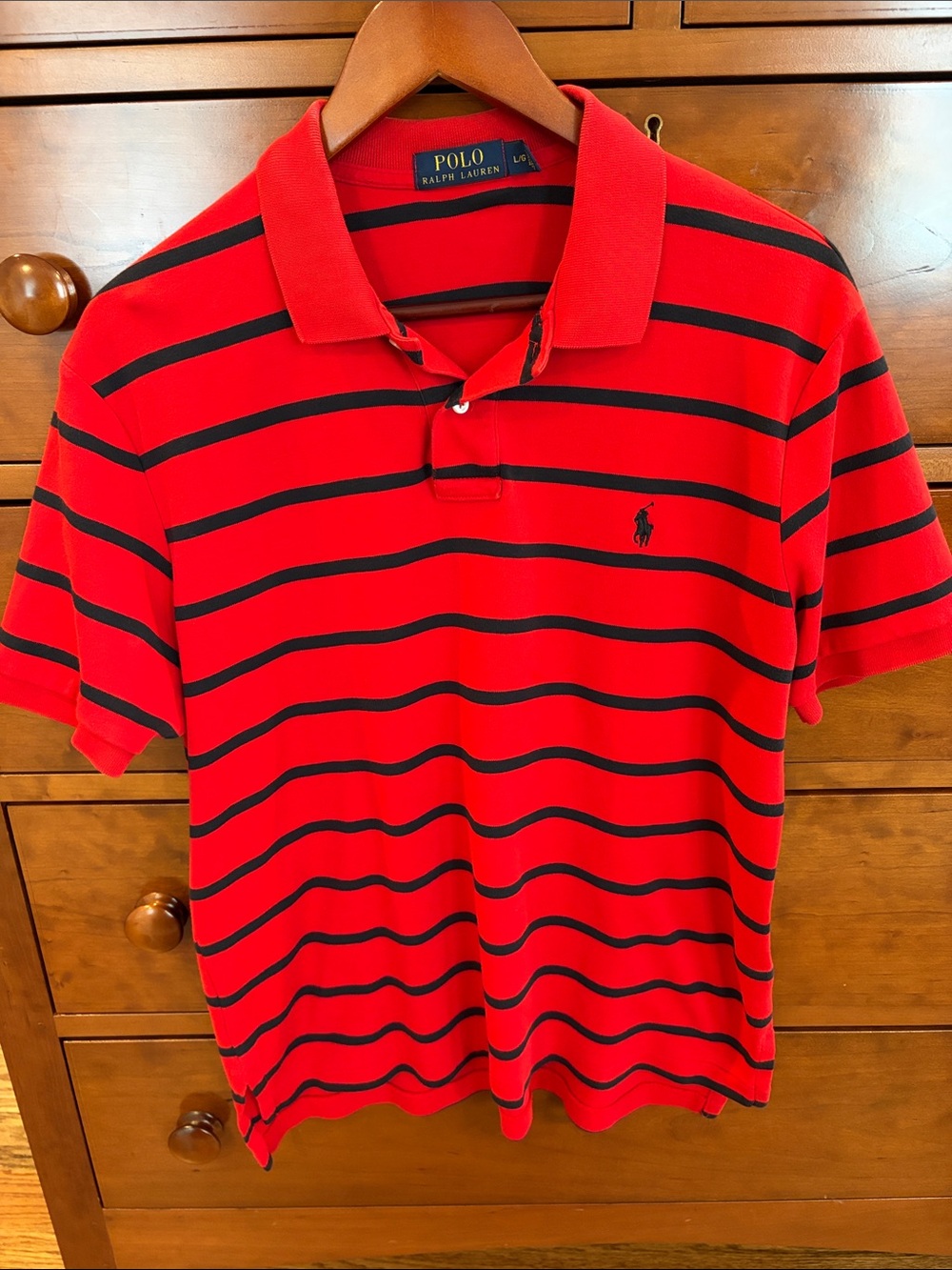 Polo by Ralph Lauren Red and Black Striped Men’s Polo Shirt